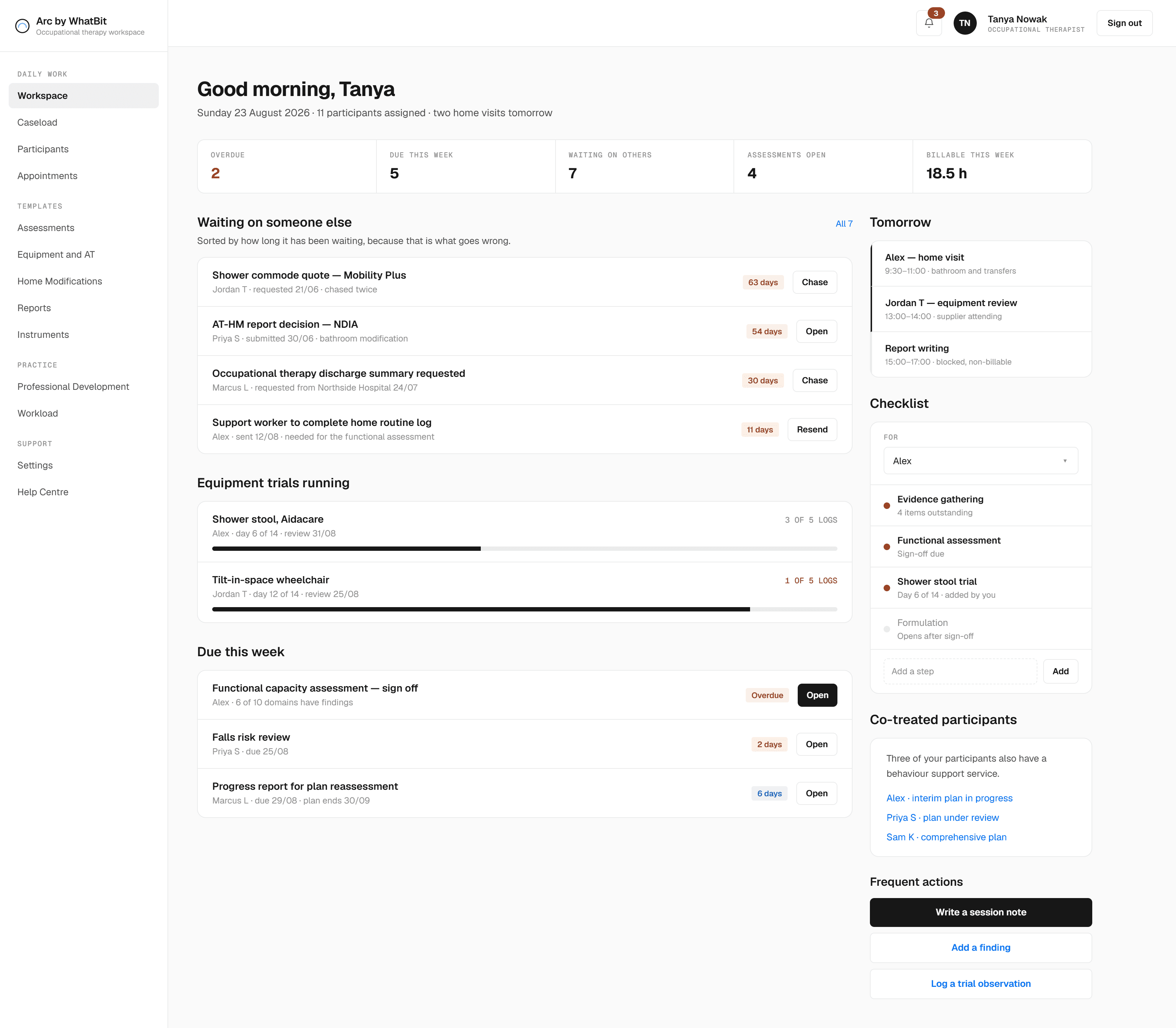 Arc client workspace, demo data