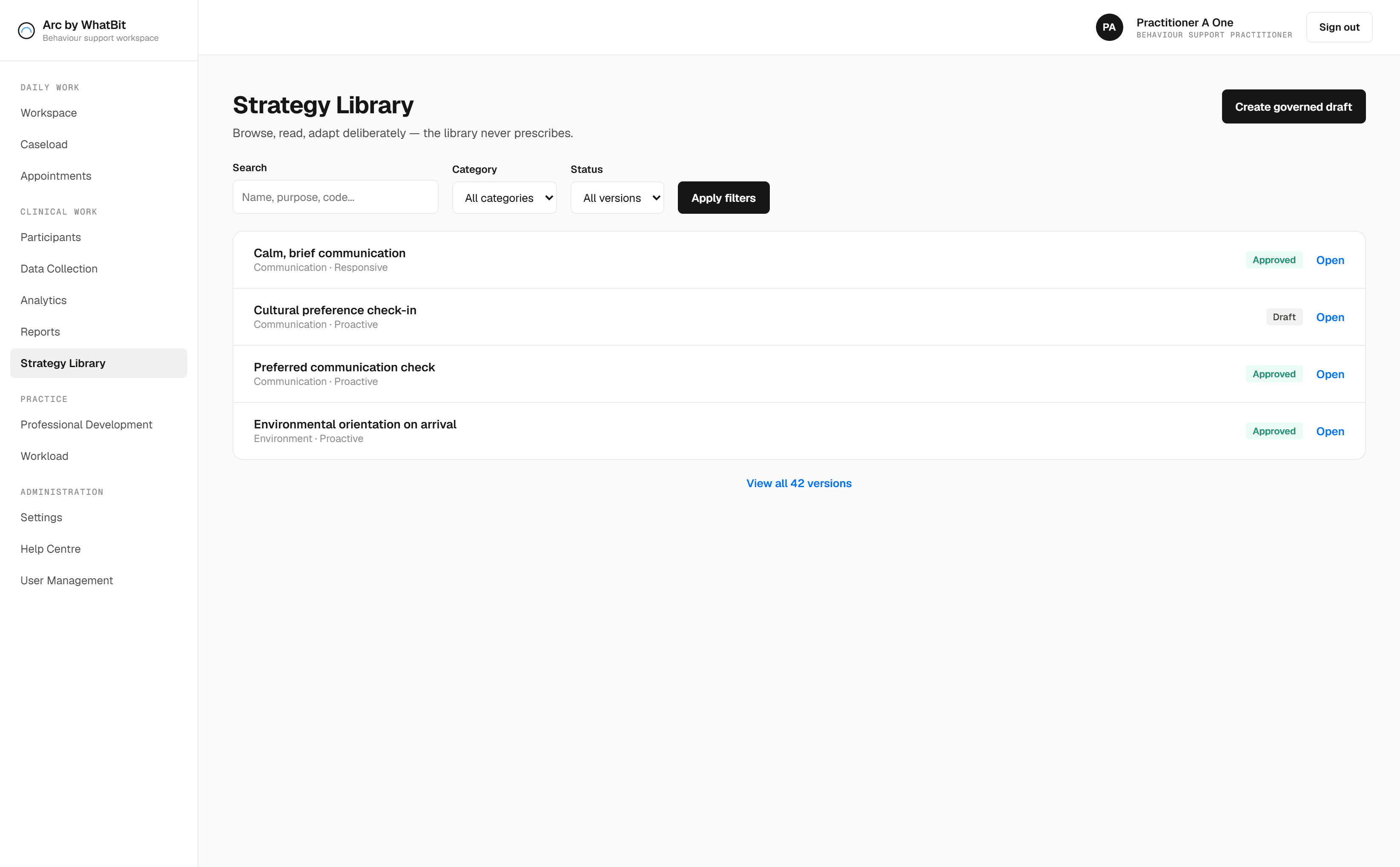 Arc strategy library, demo data
